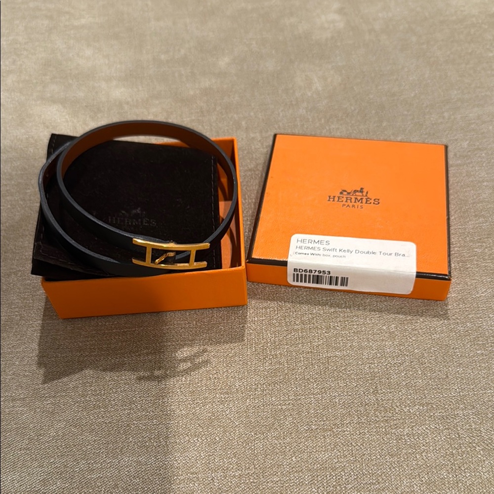 Hermes Black and Gold Double Tour Bracelet